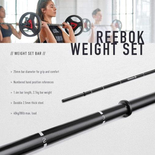 Штанга разборная для аэробики REEBOK Weight Set, 20 кг (гриф 140 см, втулка 25мм, хват 25 мм)