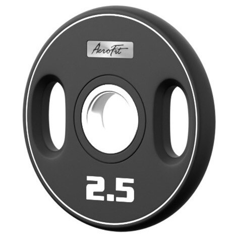Олимпийский полиуретановый диск AeroFit 2,5 кг, черный, с 2-мя хватами