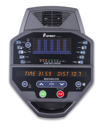 Дисплей консоли оснащен графическим LED дисплеем с голубым цветом свечения светодиодов. Также на консоли расположен однострочный цифровой LED дисплей на 21 знак с янтарным свечением и светодиодные индикаторы порогового пульса.